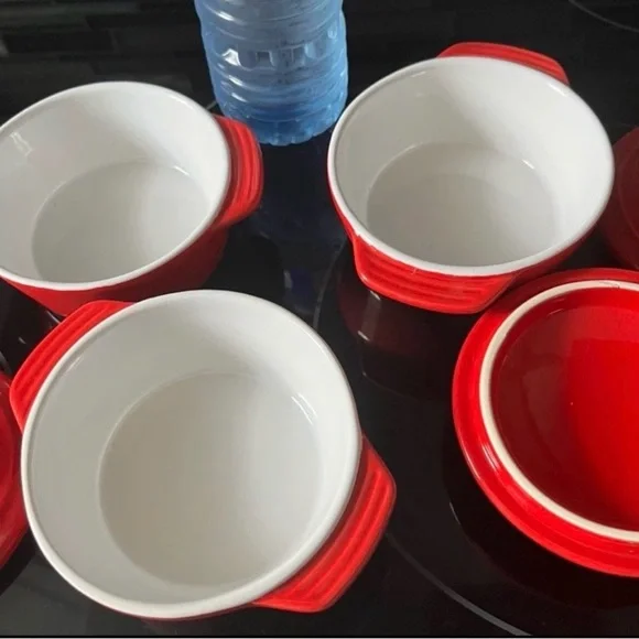 Red Ceramic Covered Ramekin Set - 4 Pack - Picture 5 of 5